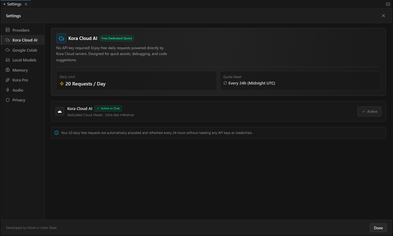 Offline Voice-to-Text Settings in Kora IDE